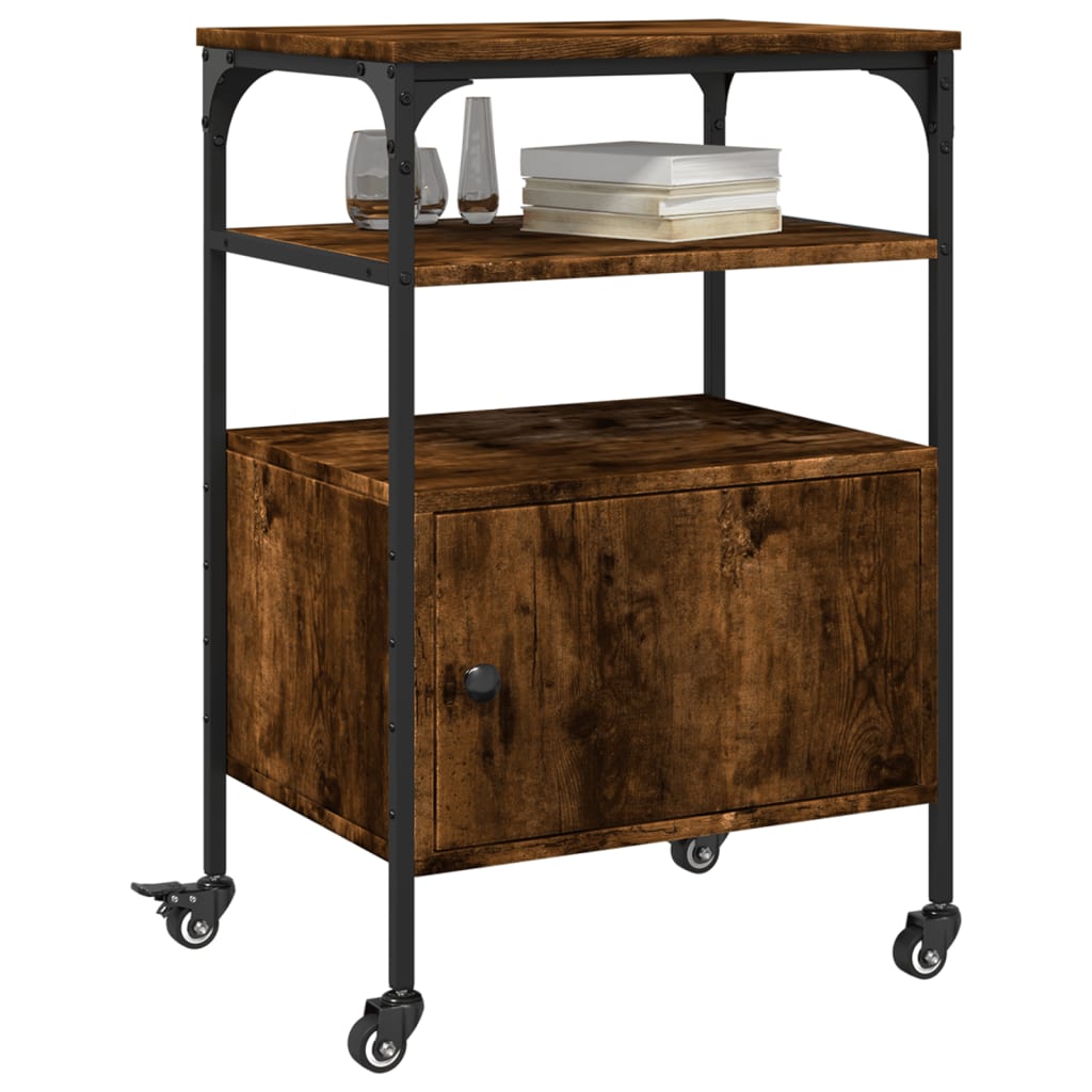 Skriverbord 3 Hyller Røkt Eik 50X40X76 Cm Konstruert Tre