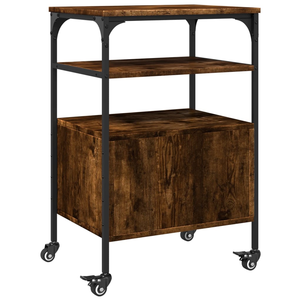 Skriverbord 3 Hyller Røkt Eik 50X40X76 Cm Konstruert Tre