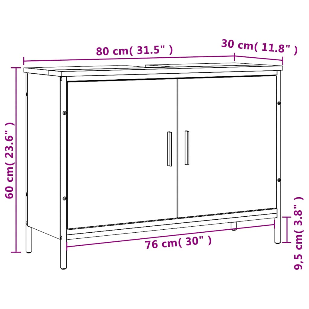 Servantskap Svart 80X30X60 Cm Konstruert Tre