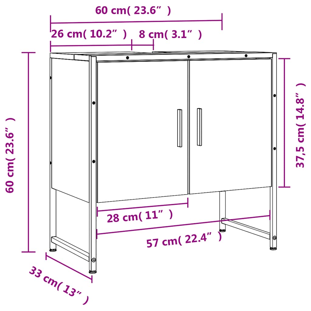 Servantskap Røkt Eik 60X33X60 Cm Konstruert Tre