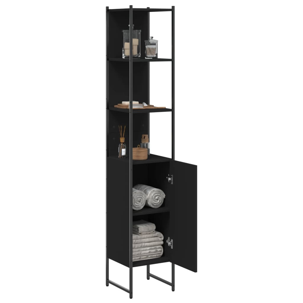 Baderomsskap Svart 33X33X185,5 Cm Konstruert Tre