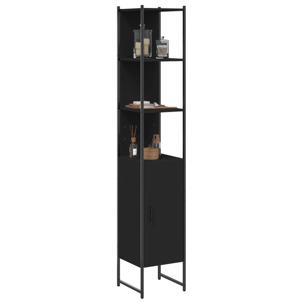 Baderomsskap Svart 33X33X185,5 Cm Konstruert Tre