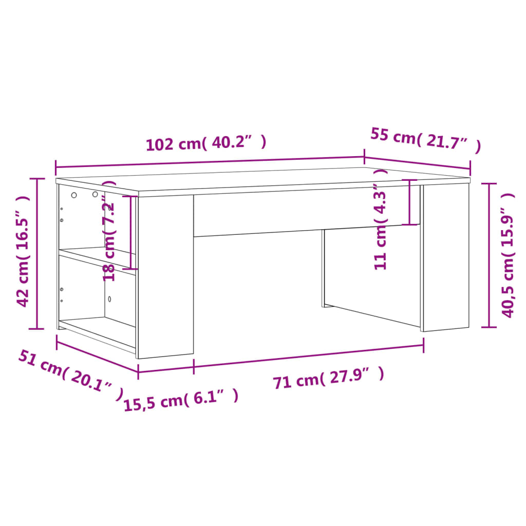 Salongbord Svart 102X55X42 Cm Konstruert Tre