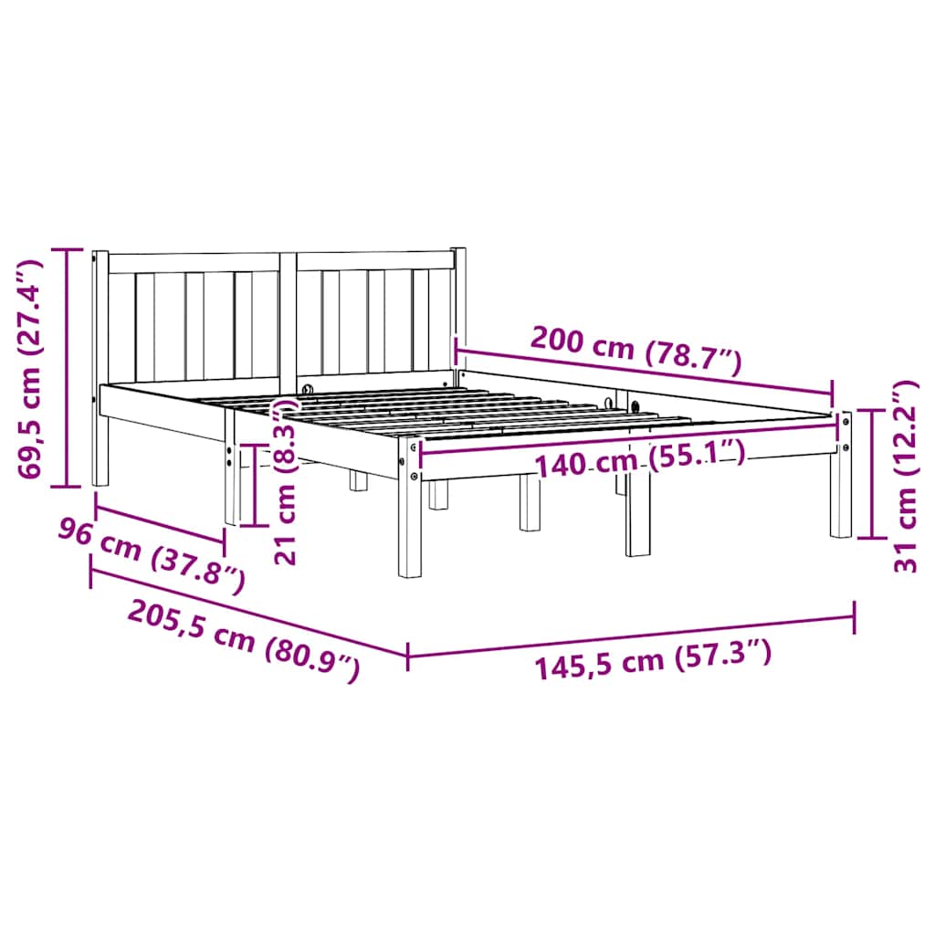 Sengeramme Uten Madrass Voksbrun 140X200 Cm Heltre Furu