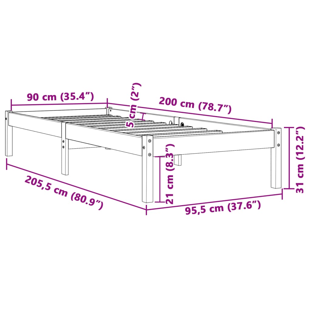 Sengeramme Uten Madrass Voksbrun 90X200 Cm Heltre Furu