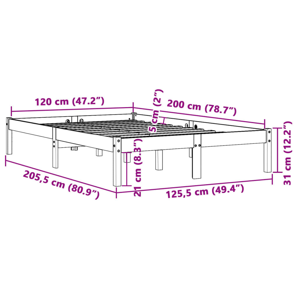 Sengeramme Uten Madrass Voksbrun 120X200 Cm Heltre Furu