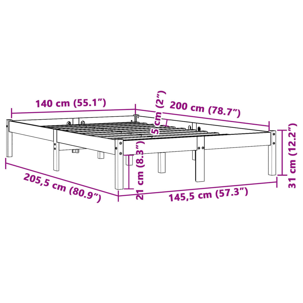 Sengeramme Uten Madrass Voksbrun 140X200 Cm Heltre Furu