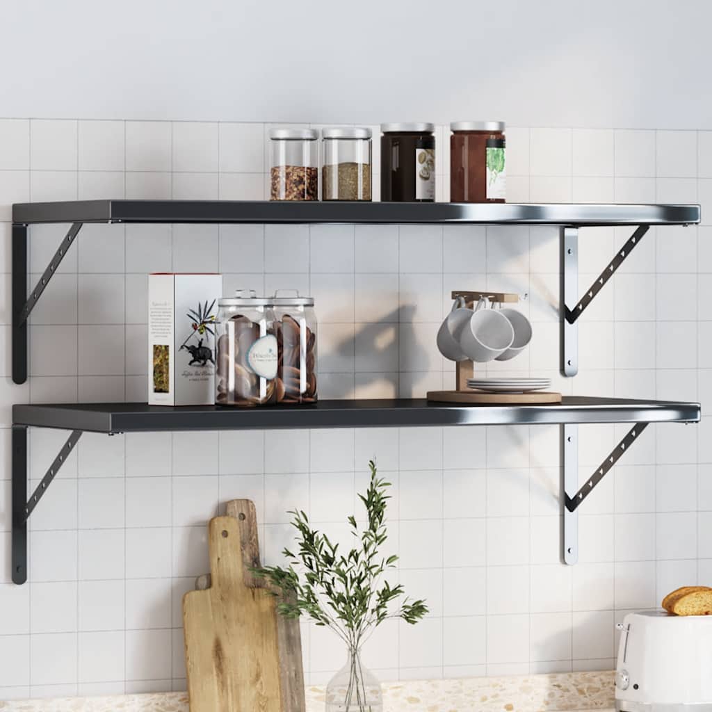 Hyllebraketter 4 Stk 40X2,5X25 Cm Svart Rustfritt Stål