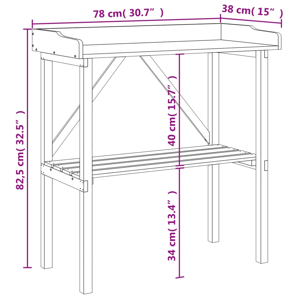 Plantebord Med Hylle Brun 78X38X82,5 Cm Heltre Gran
