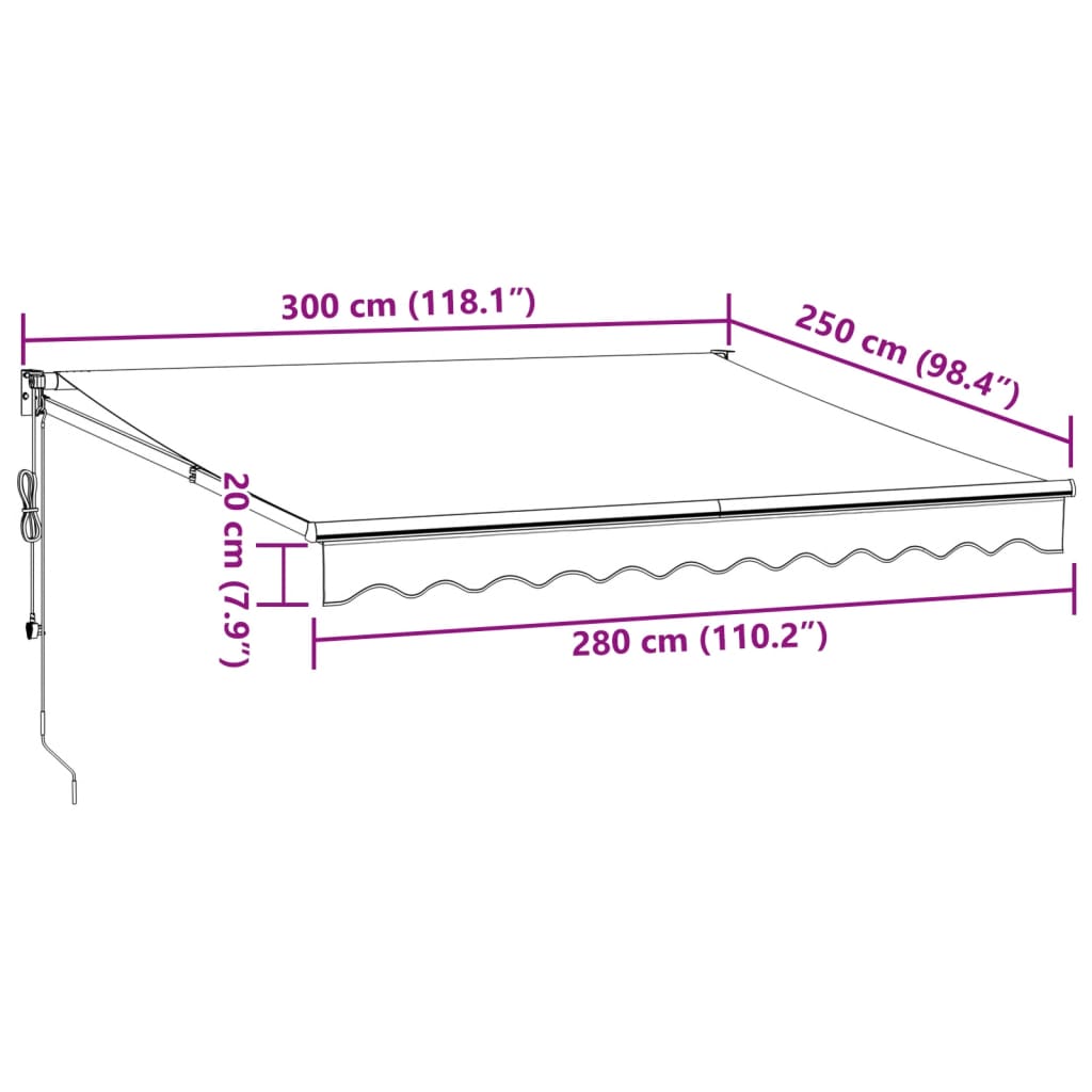 Automatisk Uttrekkbar Markise Med Led Burgunder 300X250 Cm
