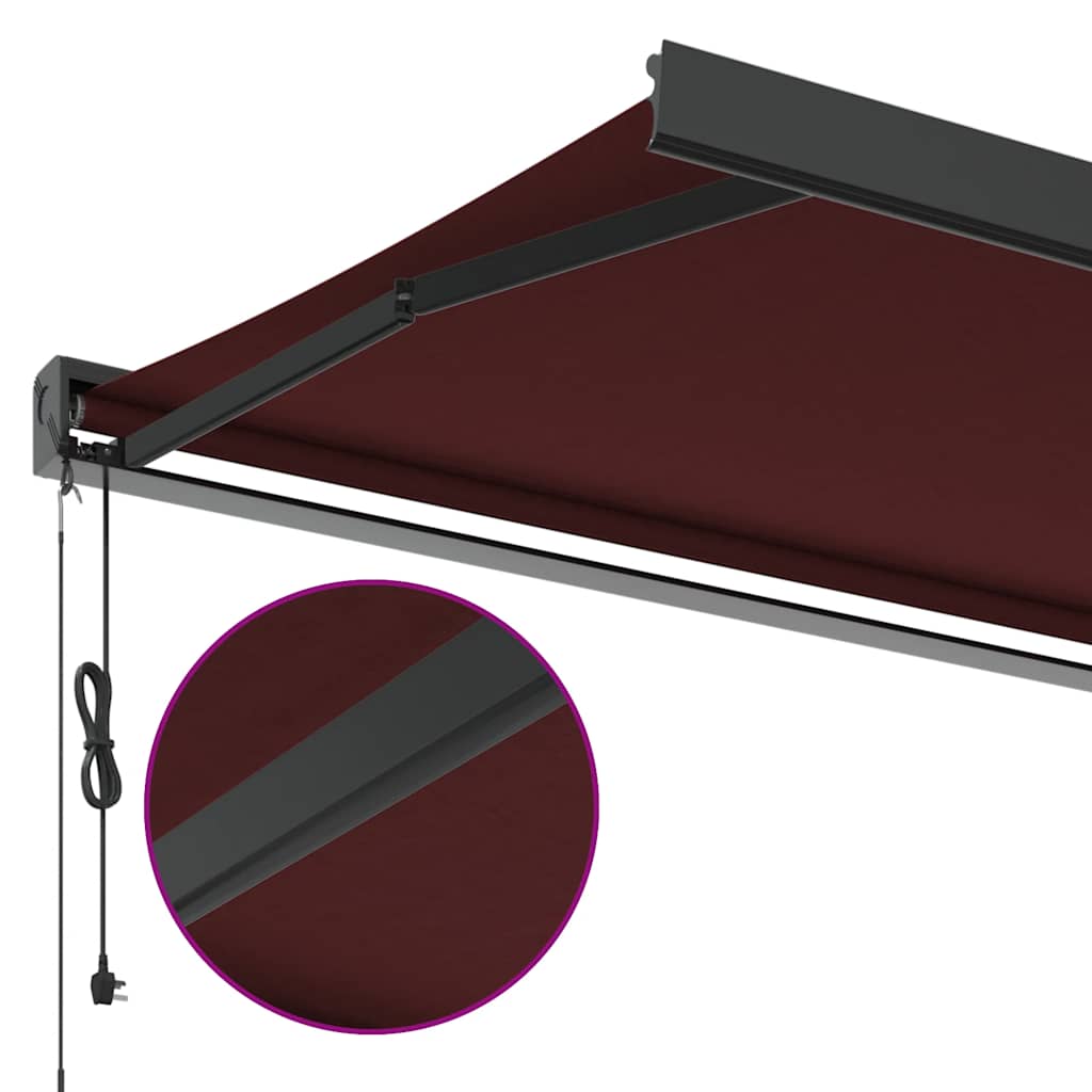 Automatisk Uttrekkbar Markise Med Led Burgunder 350X250 Cm