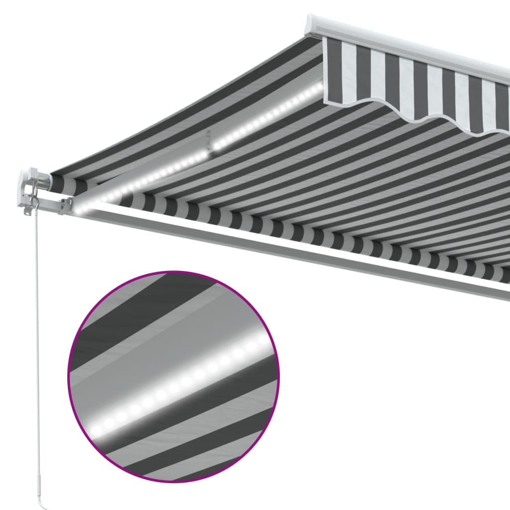 Manuell Uttrekkbar Markise Med Led Antrasitt Og Hvit 300X250 Cm