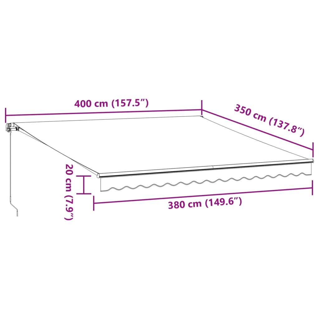 Manuell Uttrekkbar Markise Med Led Antrasitt Og Hvit 400X350 Cm