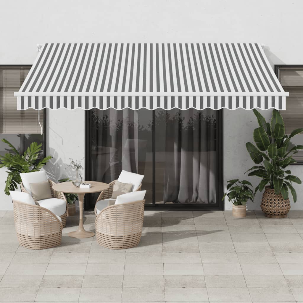 Manuell Uttrekkbar Markise Med Led Antrasitt Og Hvit 400X350 Cm