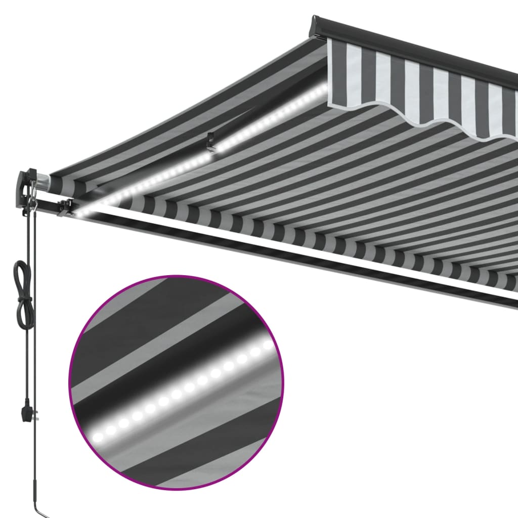 Automatisk Uttrekkbar Markise Led Antrasitt Og Hvit 400X350 Cm