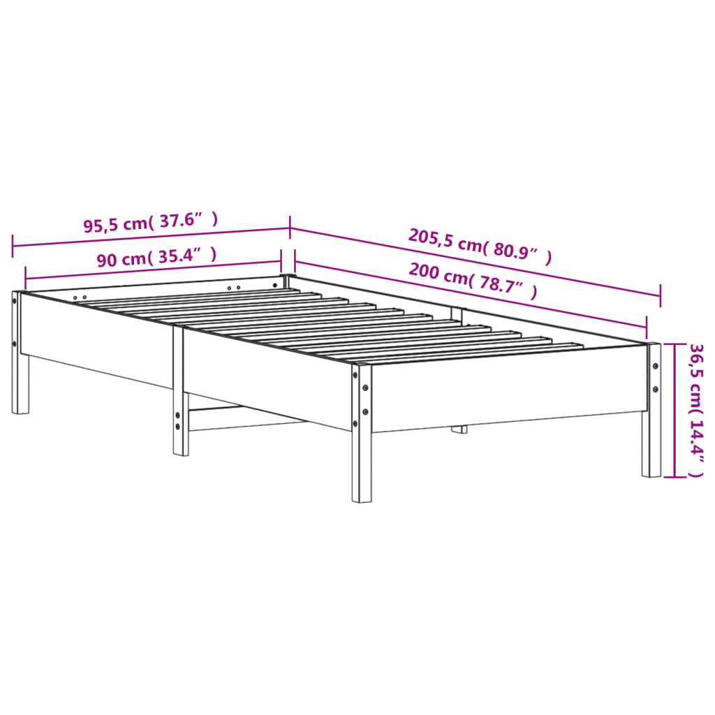 Sengeramme Uten Madrass Voksbrun 90X200 Cm Heltre Furu
