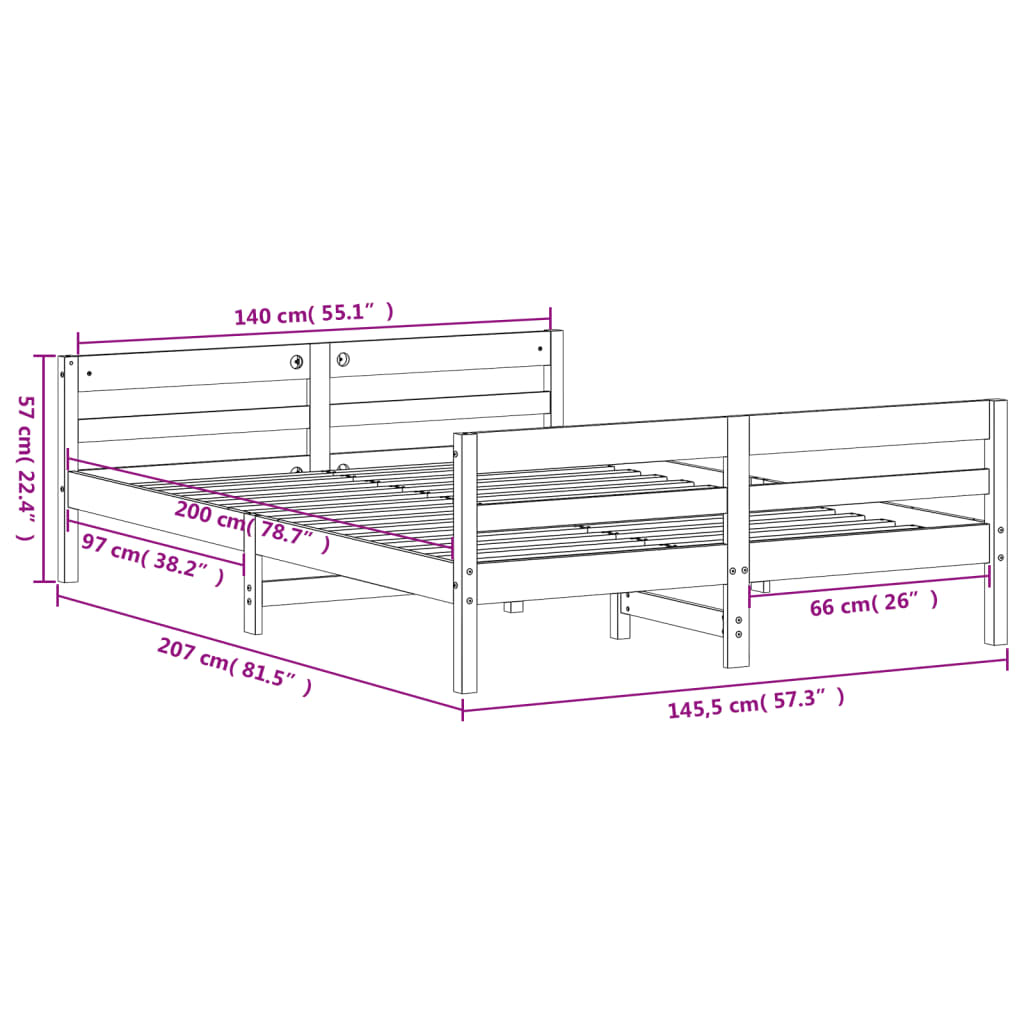 Sengeramme Uten Madrass 140X200 Cm Heltre Furu