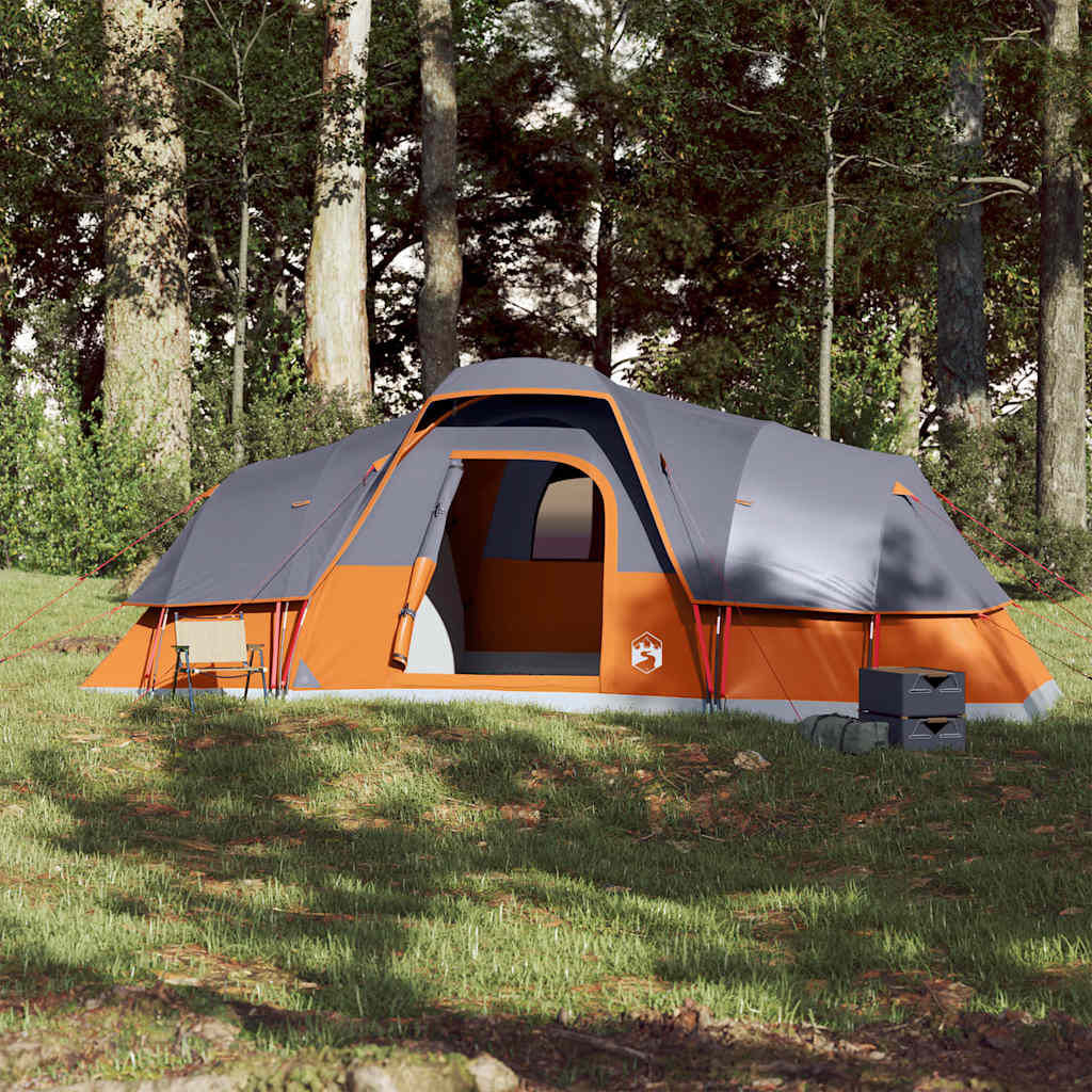 Kuppeltelt For Camping 11 Personer Grå Og Oransje Vanntett