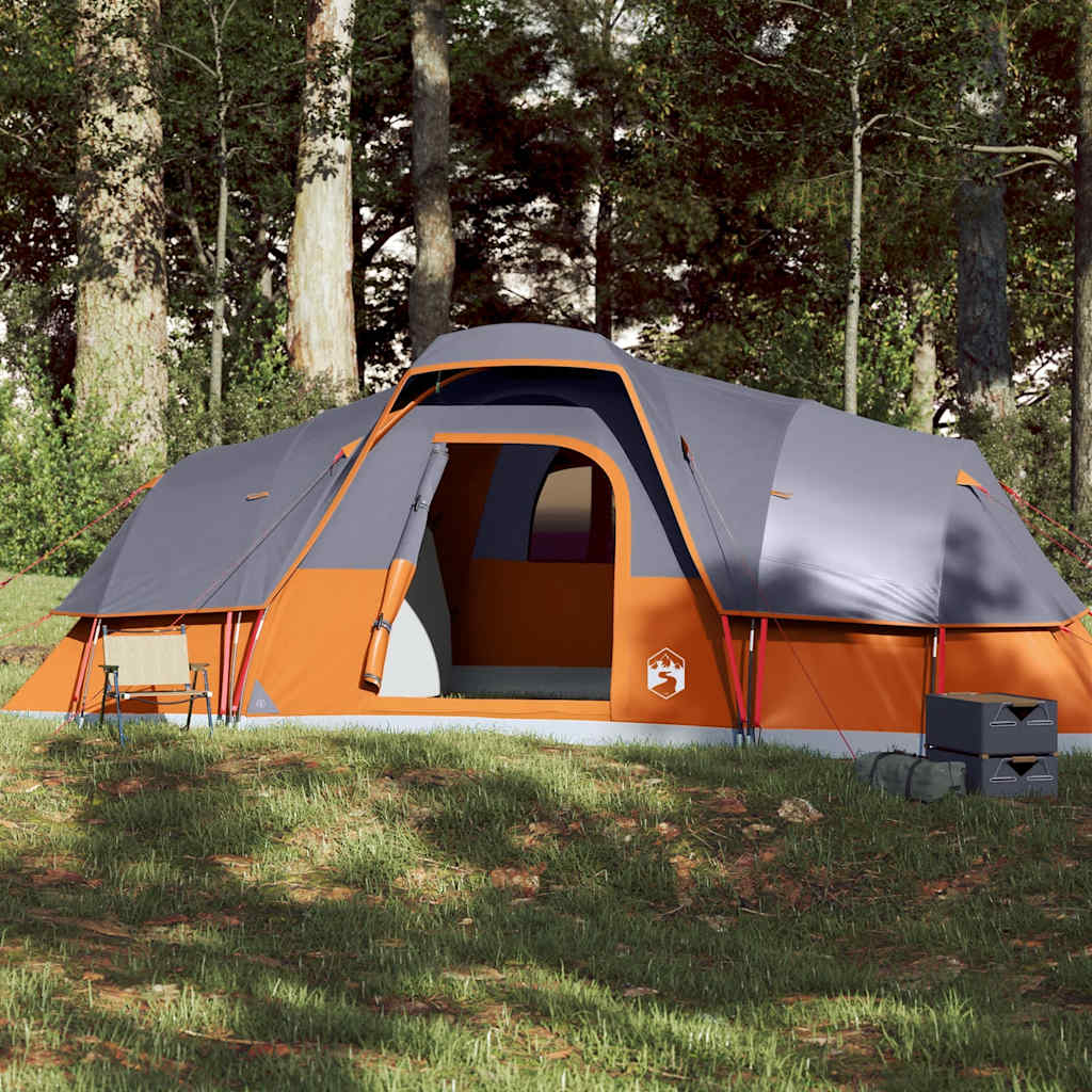 Kuppeltelt For Camping 11 Personer Grå Og Oransje Vanntett