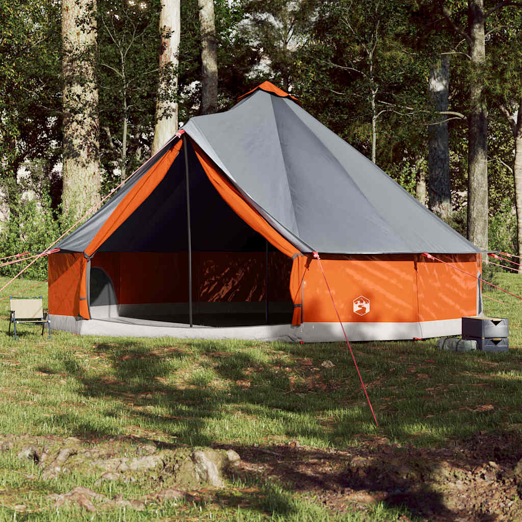 Familietelt Tipi For 12 Personer Grå Og Oransje Vanntett