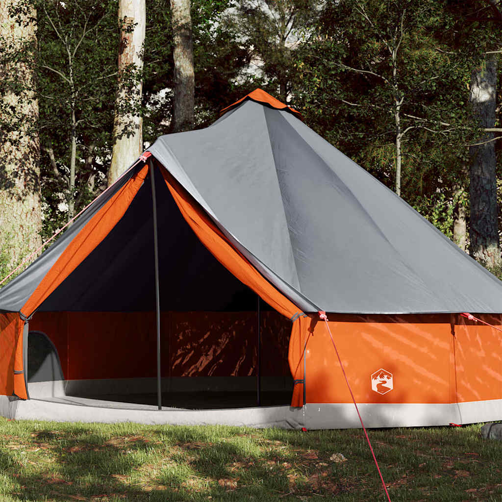 Familietelt Tipi For 12 Personer Grå Og Oransje Vanntett