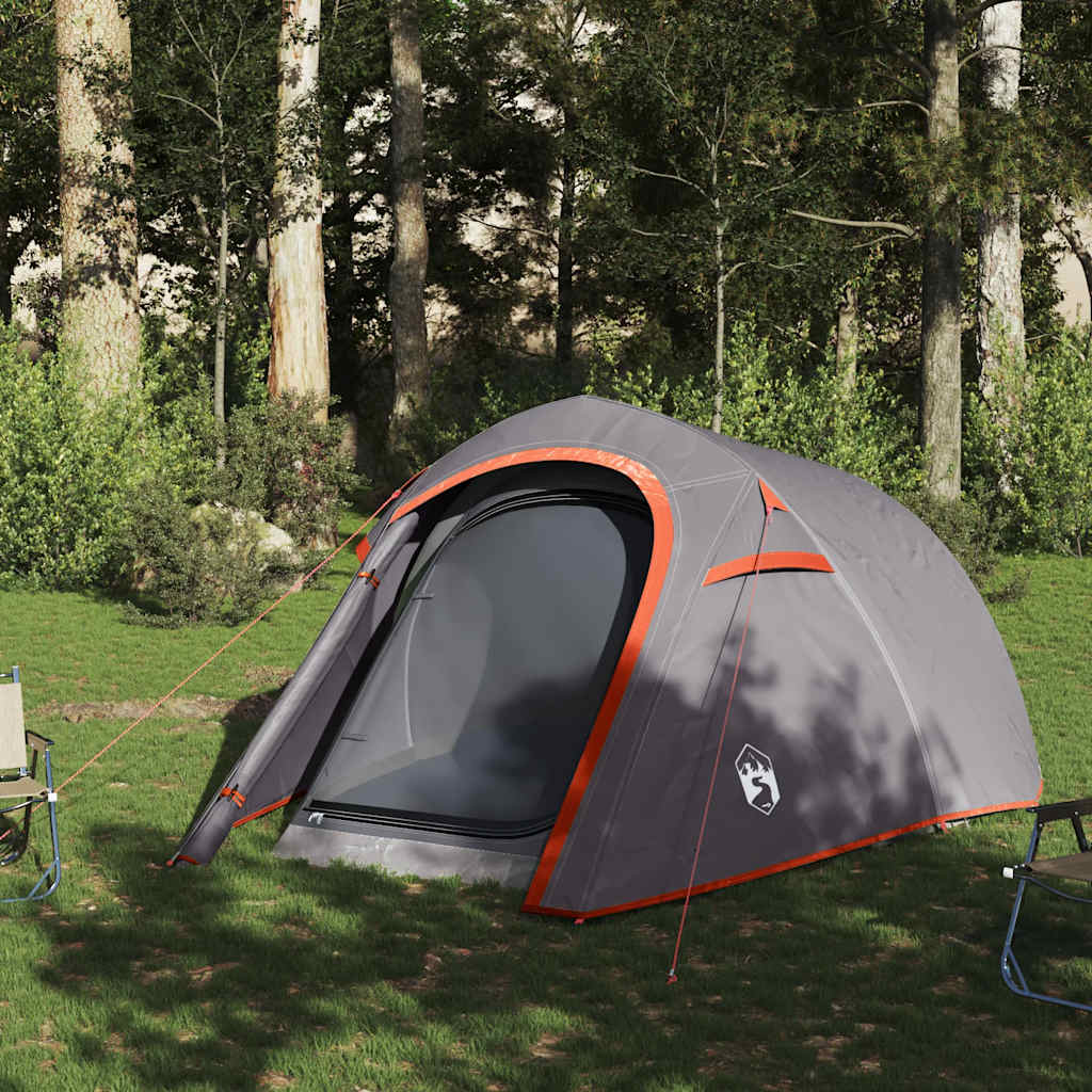 Tunneltelt For Camping 3 Personer Grå Og Oransje Vanntett