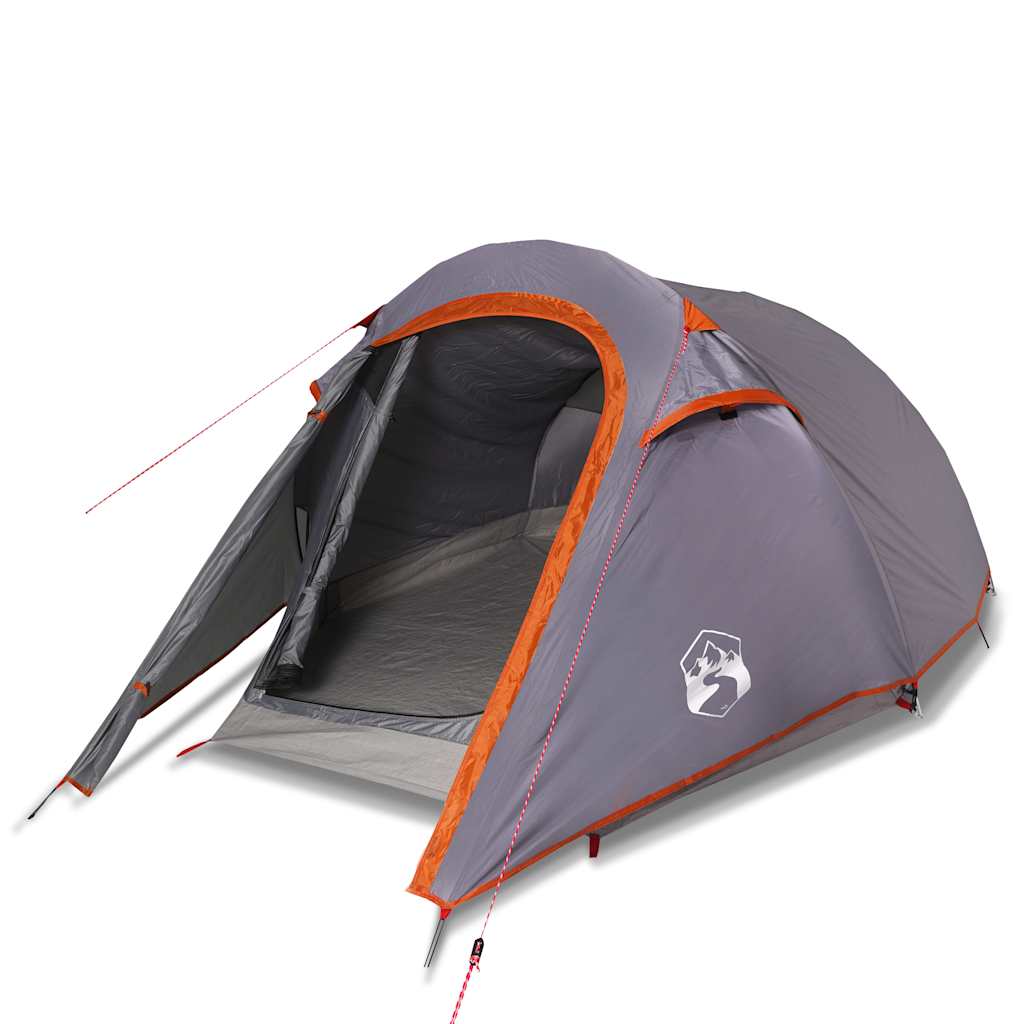 Tunneltelt For Camping 3 Personer Grå Og Oransje Vanntett