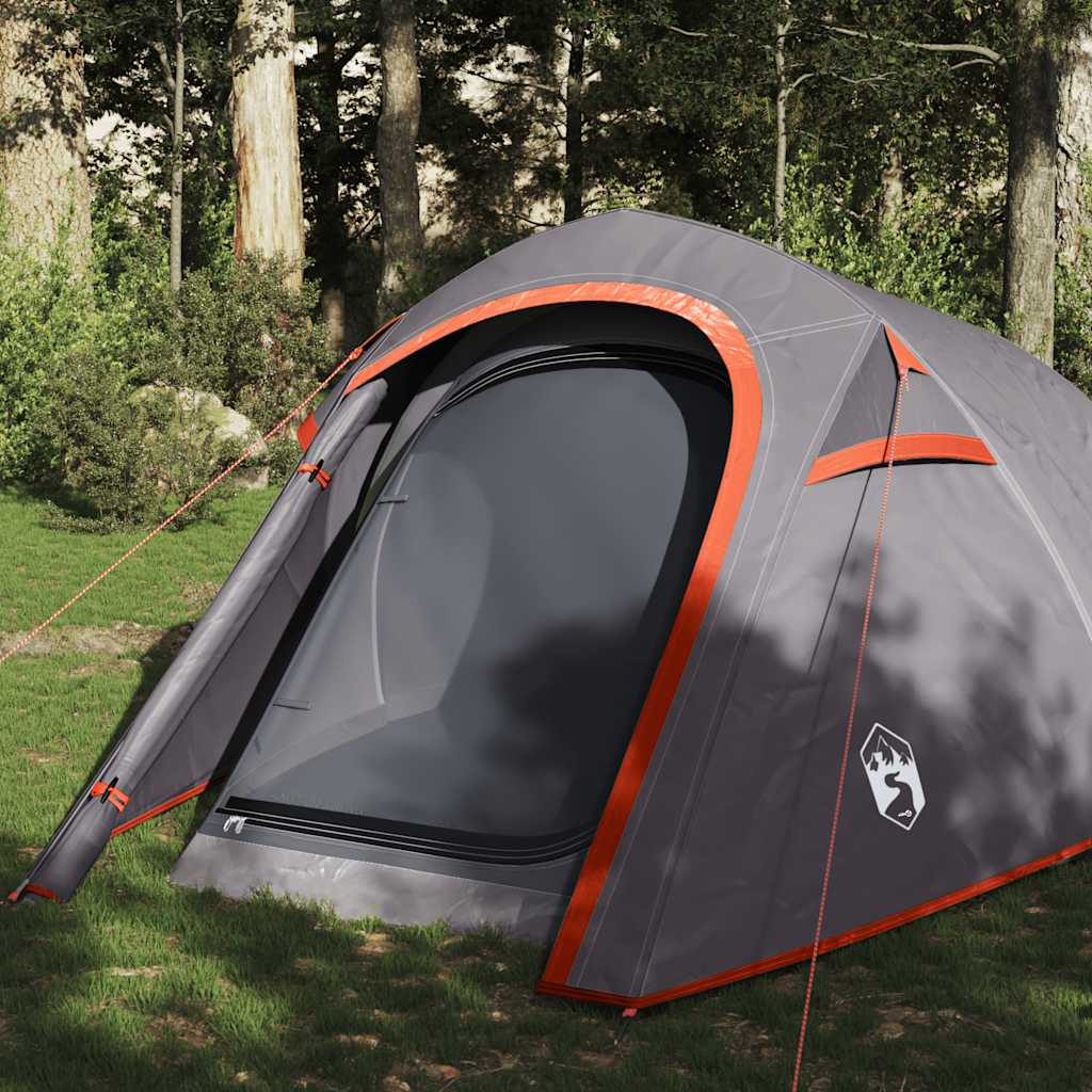 Tunneltelt For Camping 3 Personer Grå Og Oransje Vanntett