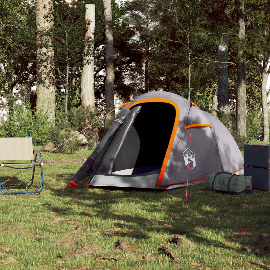 Tunneltelt For Camping 2 Personer Grå Og Oransje Vanntett