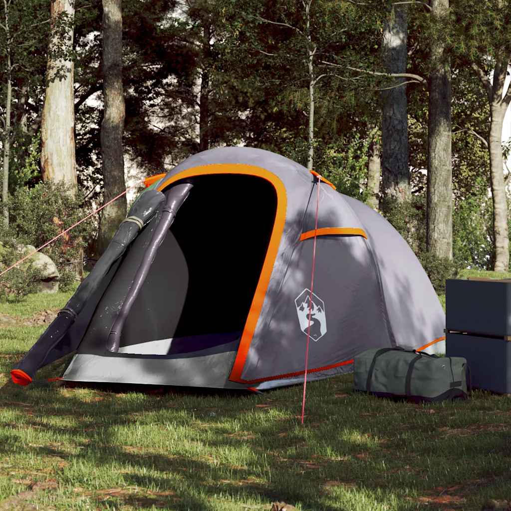 Tunneltelt For Camping 2 Personer Grå Og Oransje Vanntett