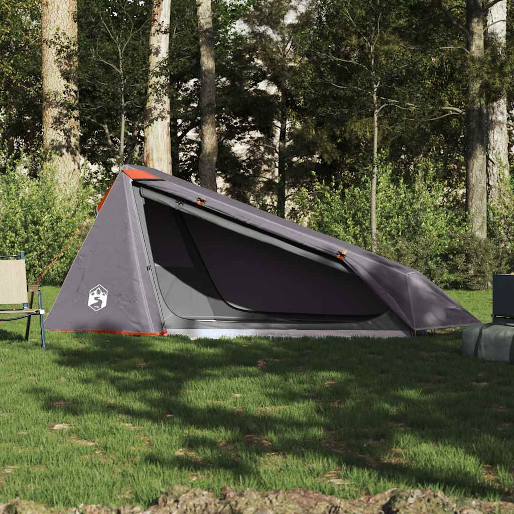 Tunneltelt For Camping 1 Person Grå Og Oransje Vanntett