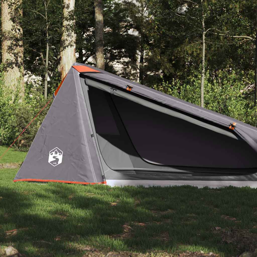 Tunneltelt For Camping 1 Person Grå Og Oransje Vanntett