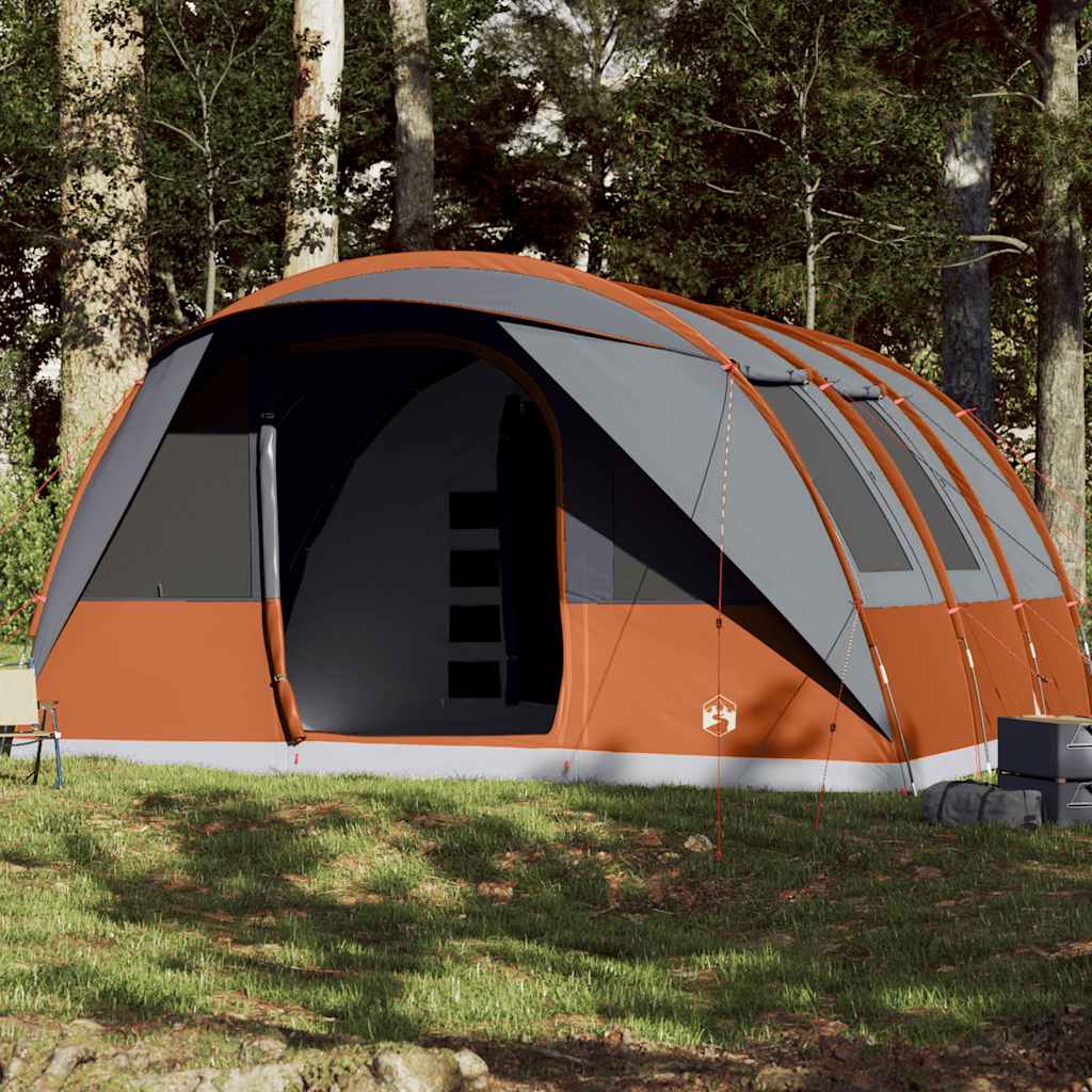 Tunneltelt For Camping 7 Personer Grå Og Oransje Vanntett