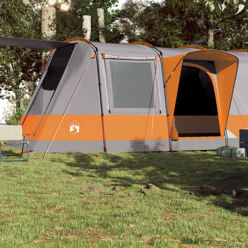 Tunneltelt For Camping 4 Personer Grå Og Oransje Vanntett