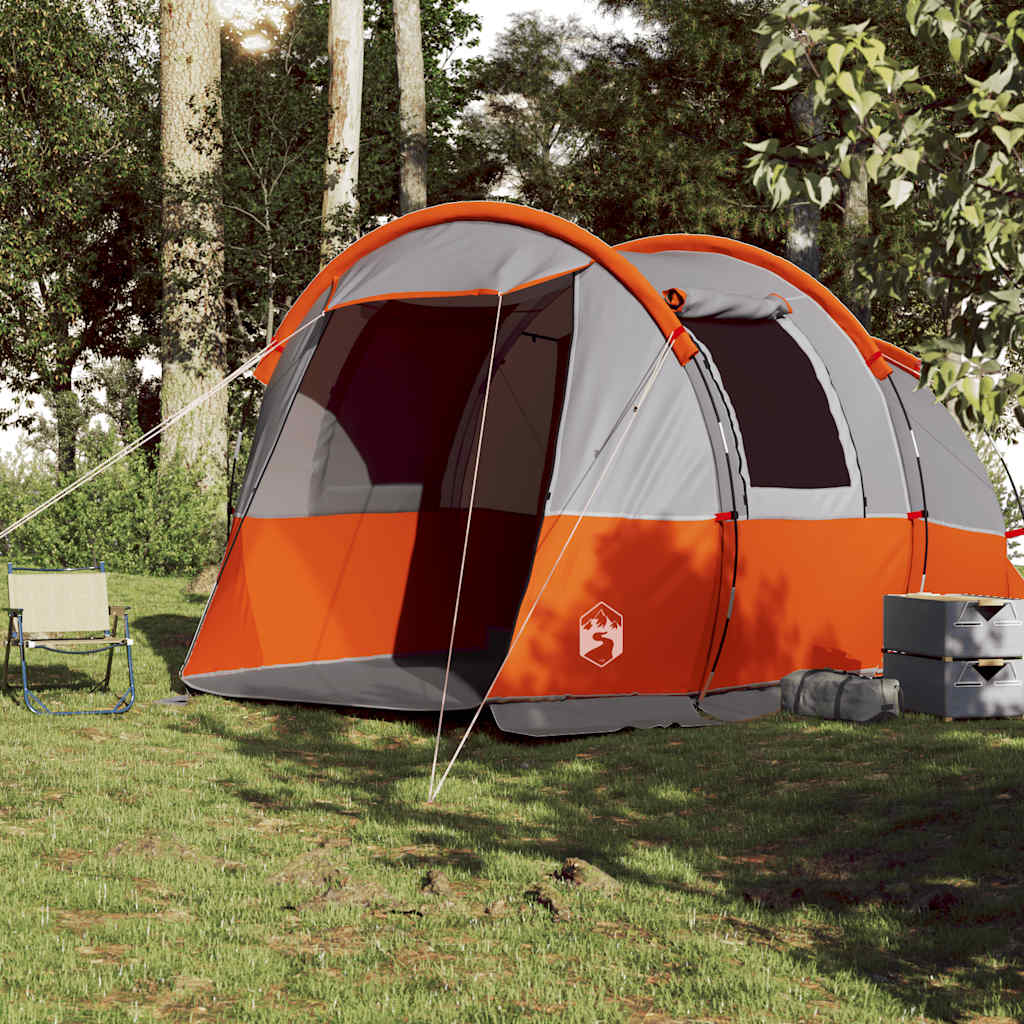 Tunneltelt For Camping 4 Personer Grå Og Oransje Vanntett