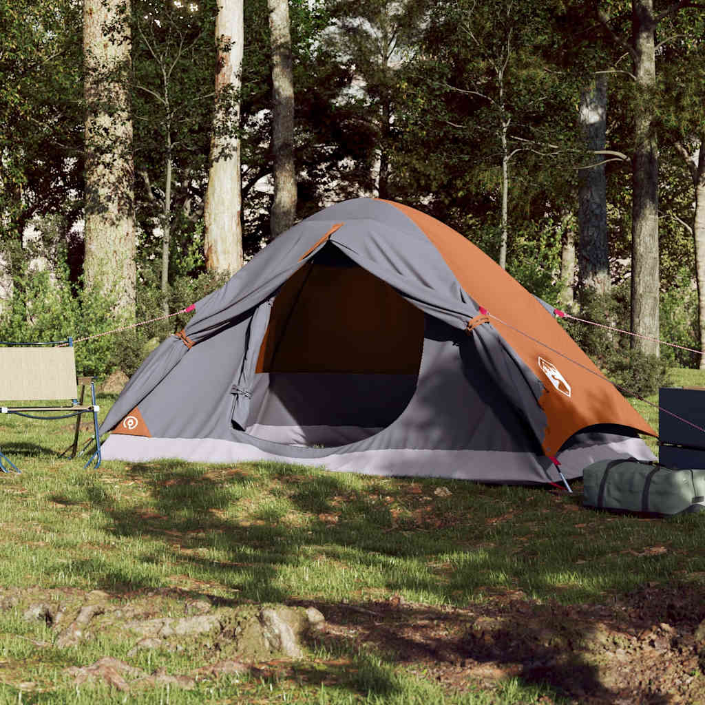 Kuppeltelt For Camping 4 Personer Grå Og Oransje Vanntett