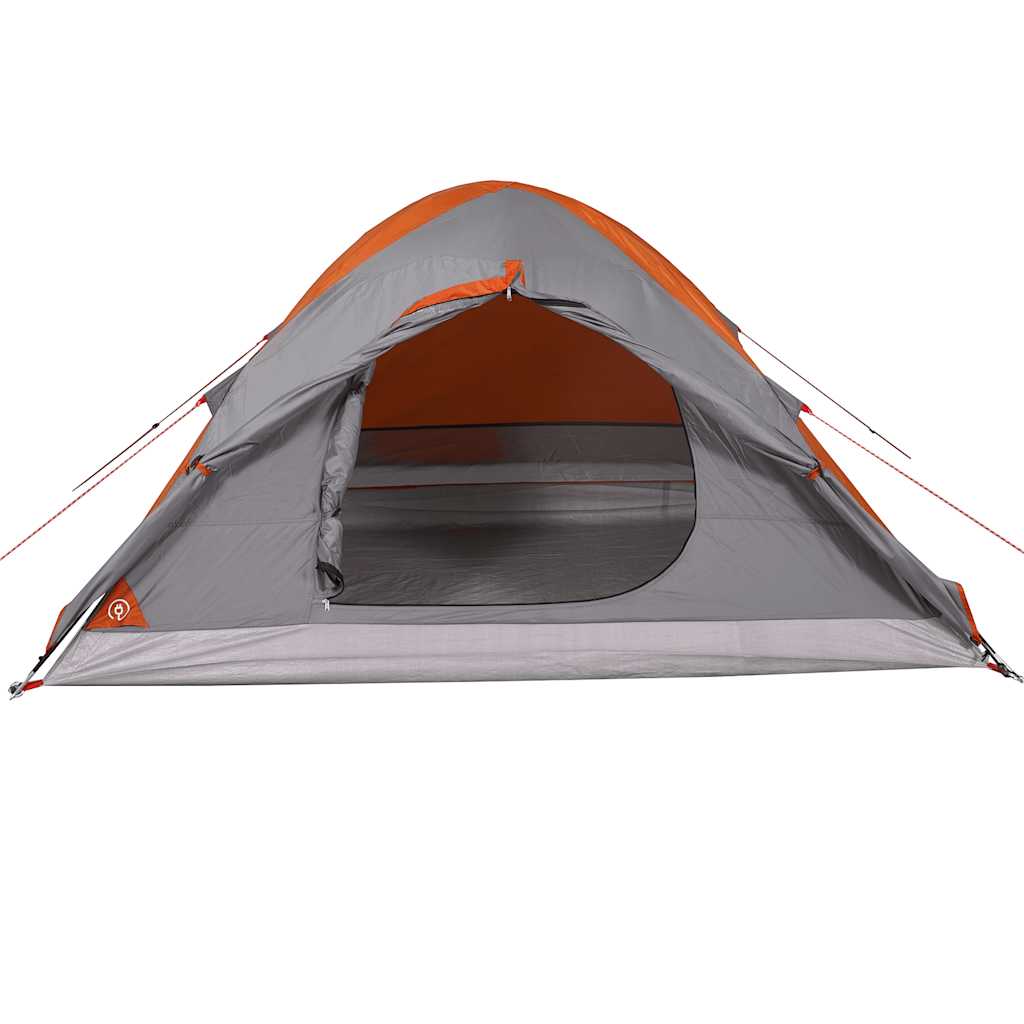 Kuppeltelt For Camping 4 Personer Grå Og Oransje Vanntett