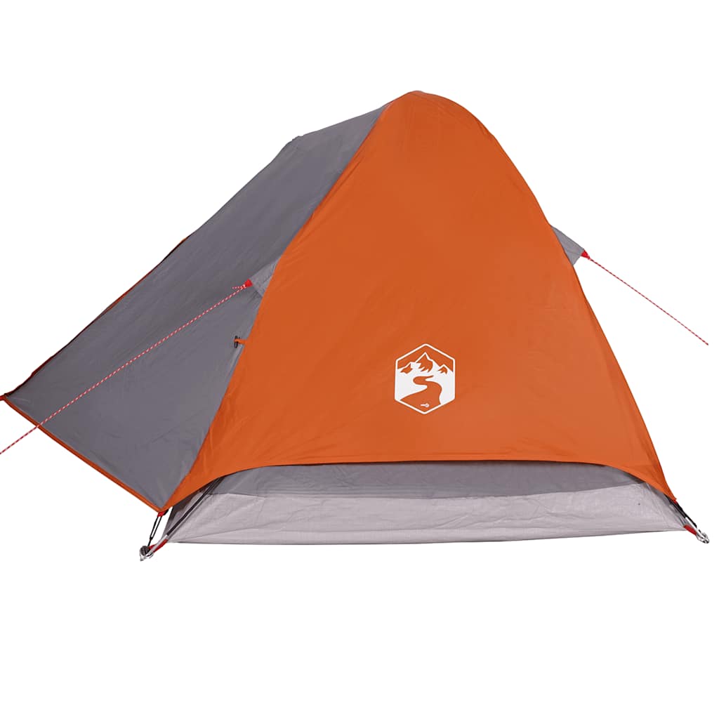Kuppeltelt For Camping 4 Personer Grå Og Oransje Vanntett