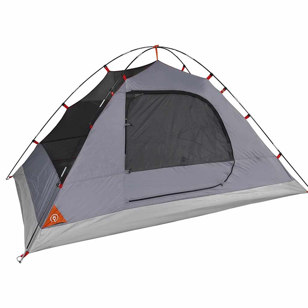 Kuppeltelt For Camping 4 Personer Grå Og Oransje Vanntett