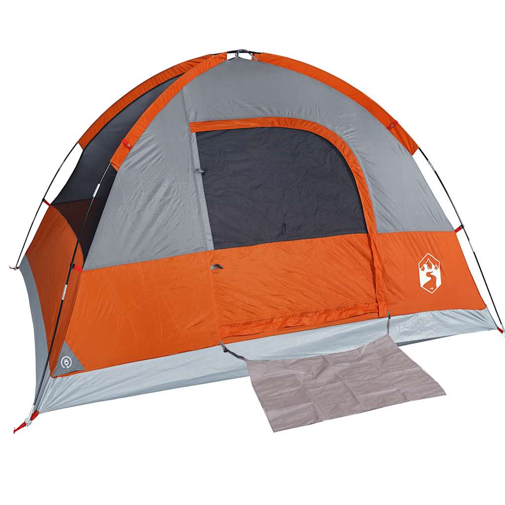 Kuppeltelt For Camping 3 Personer Grå Og Oransje Vanntett