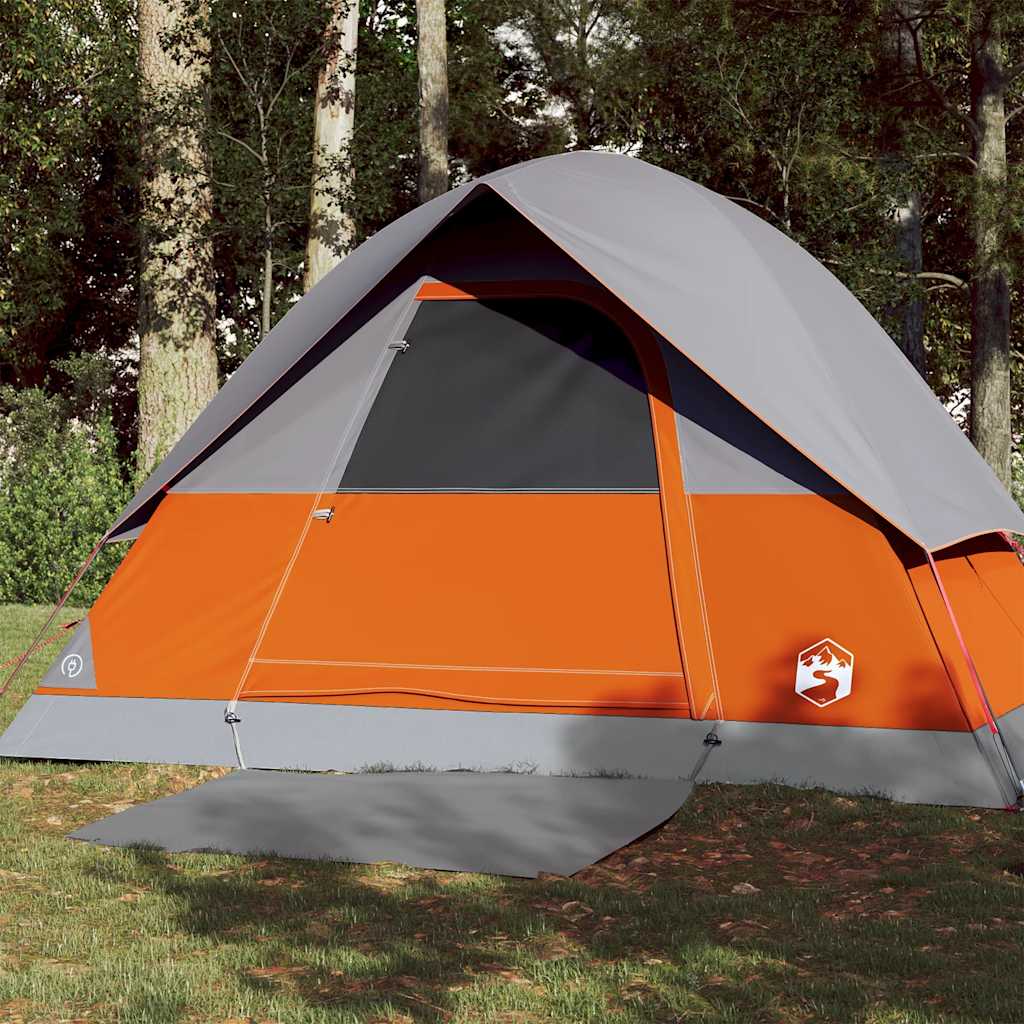 Kuppeltelt For Camping 3 Personer Grå Og Oransje Vanntett