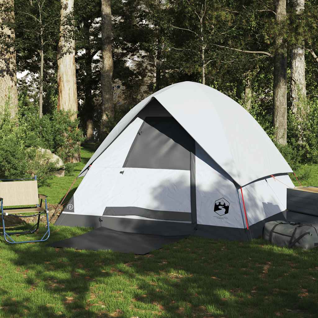 Kuppeltelt For Camping 4 Personer Hvit Blendingsstoff Vanntett