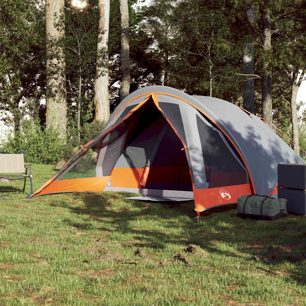 Campingtelt 4 Personer Grå Og Oransje Vanntett