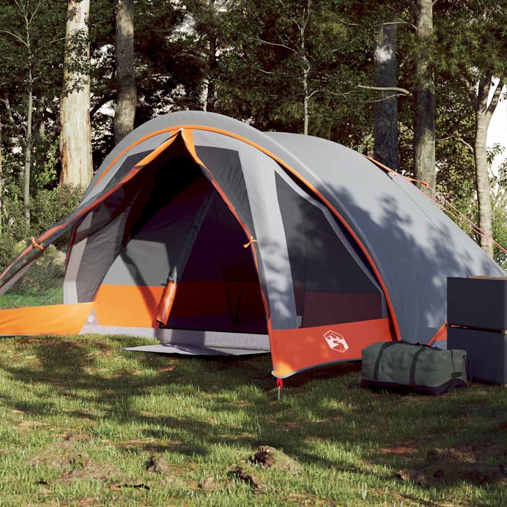 Campingtelt 4 Personer Grå Og Oransje Vanntett