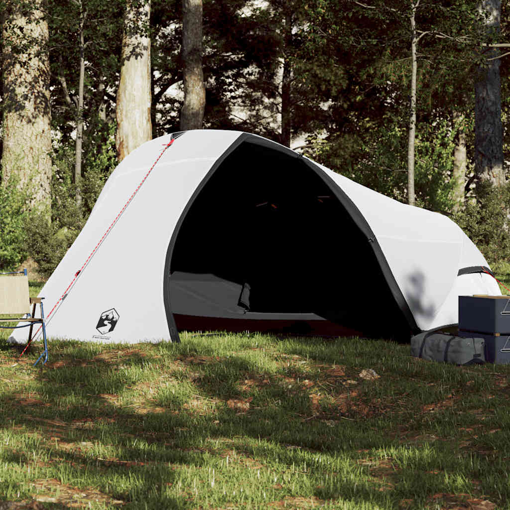 Kuppeltelt For Camping 4 Personer Hvit Blendingsstoff Vanntett