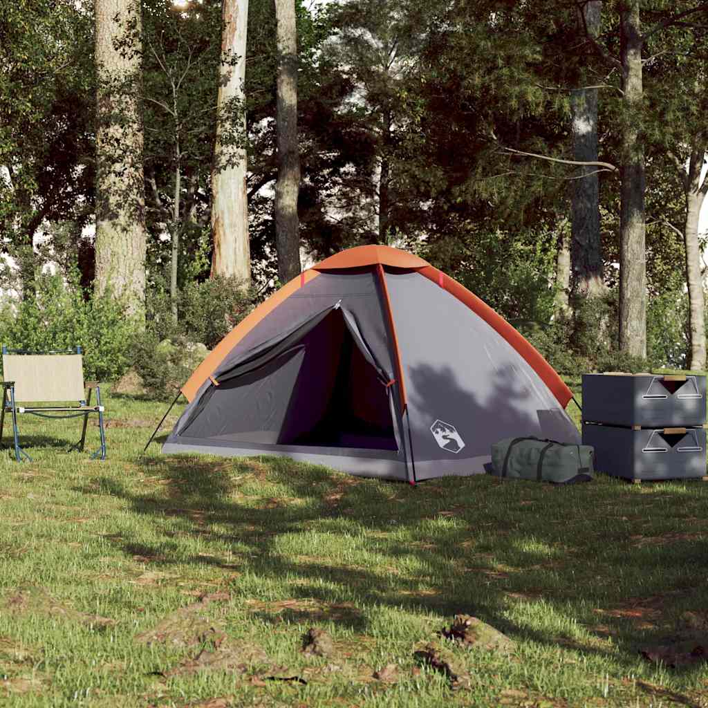 Kuppeltelt For Camping 2 Personer Grå Og Oransje Vanntett