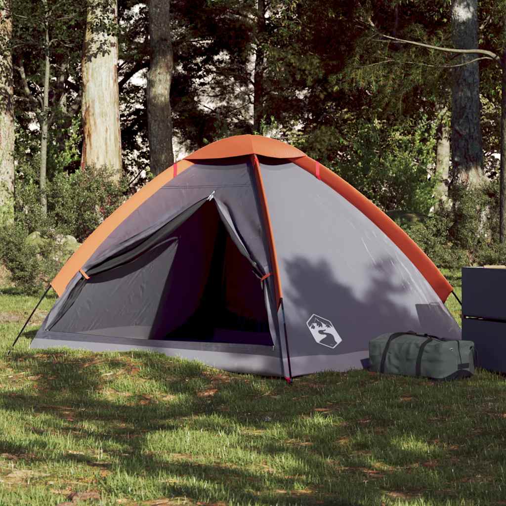 Kuppeltelt For Camping 2 Personer Grå Og Oransje Vanntett
