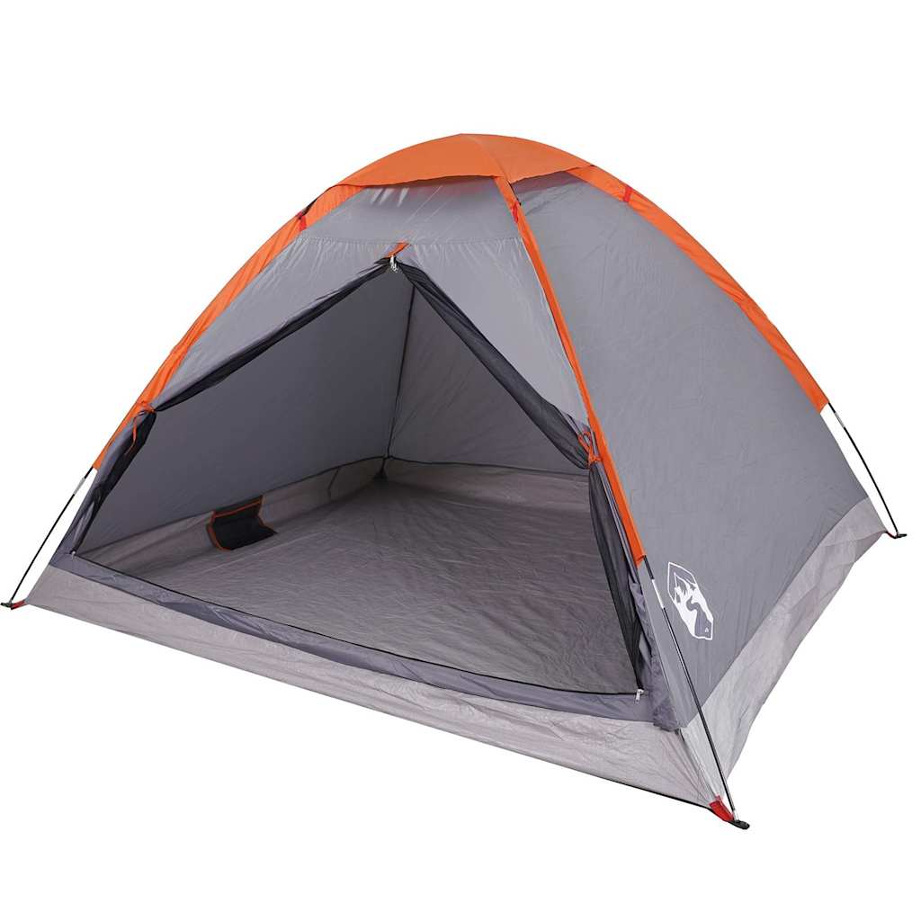 Kuppeltelt For Camping 4 Personer Grå Og Oransje Vanntett