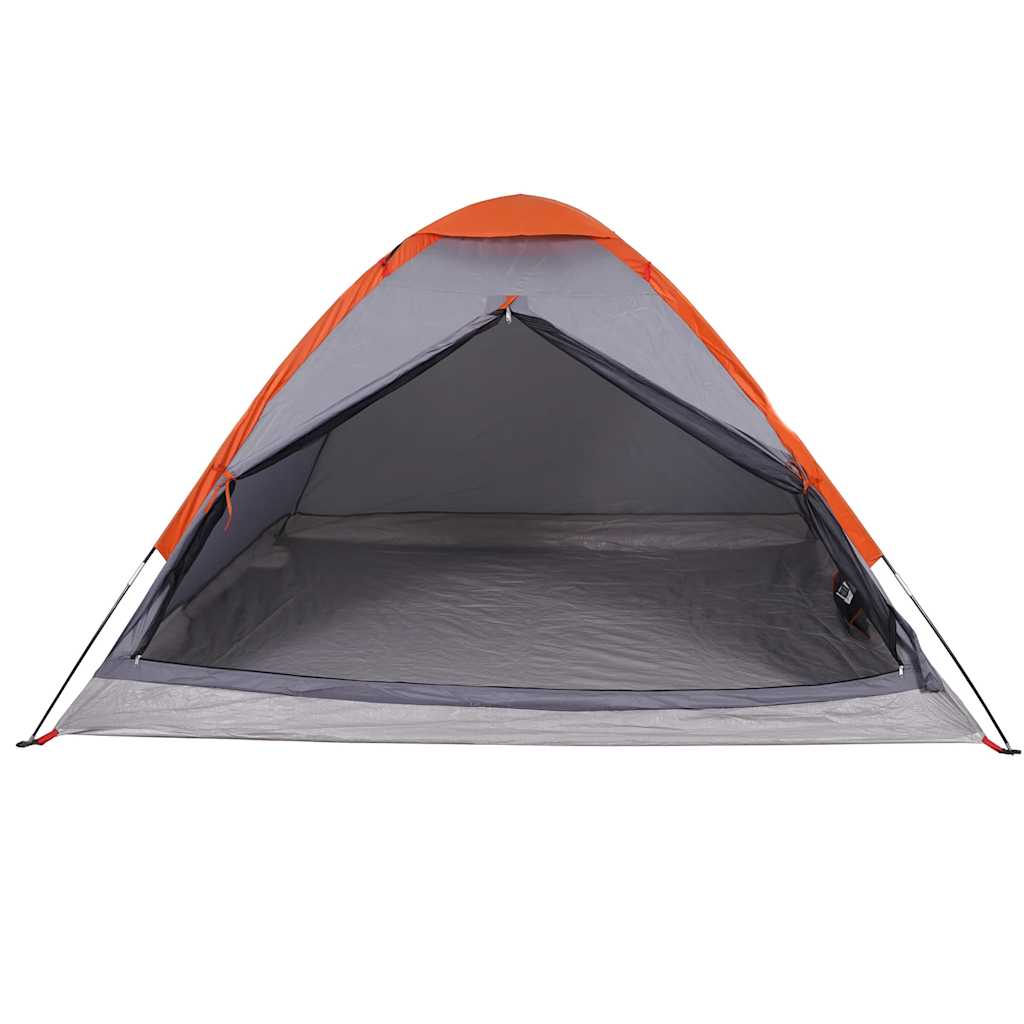 Kuppeltelt For Camping 4 Personer Grå Og Oransje Vanntett