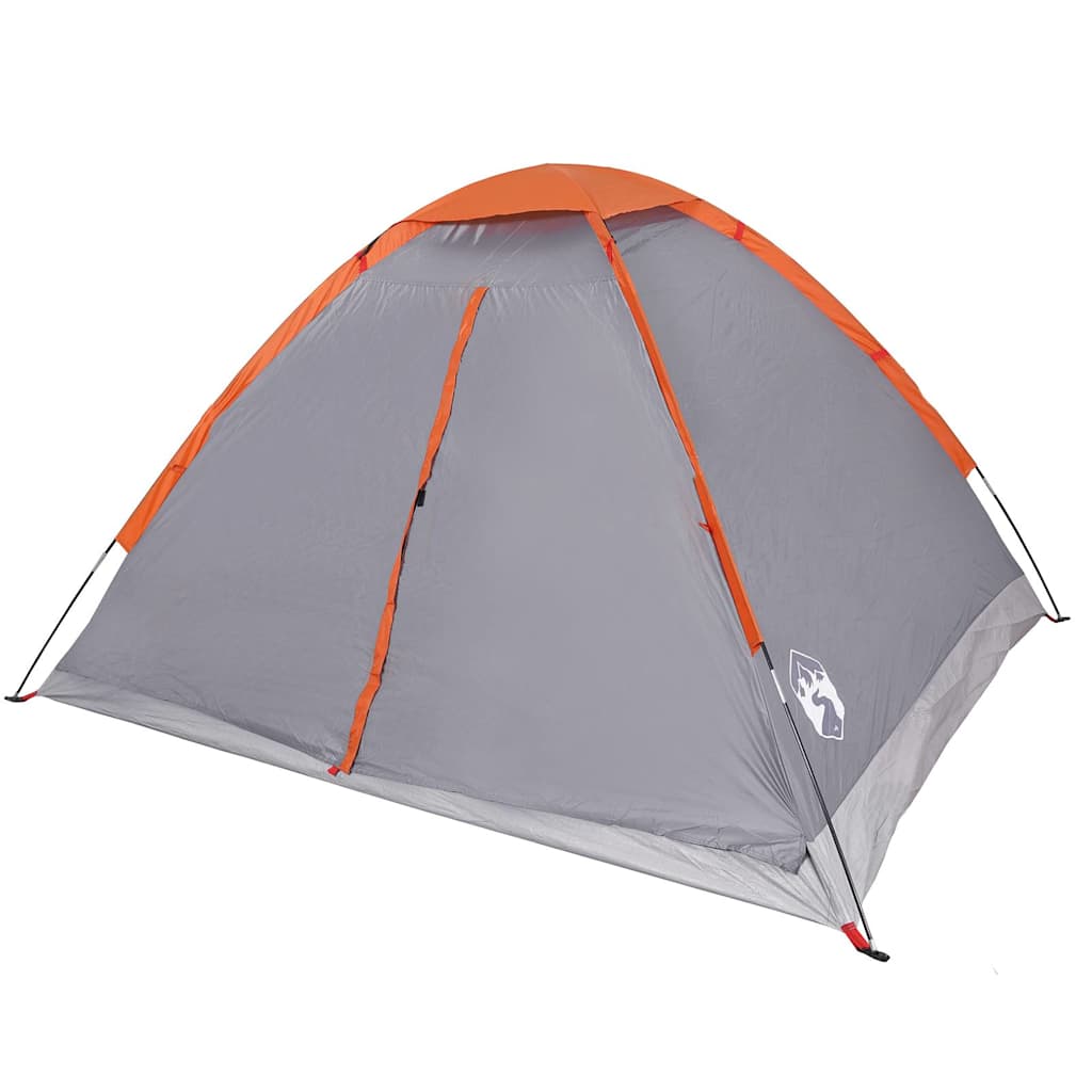 Kuppeltelt For Camping 4 Personer Grå Og Oransje Vanntett